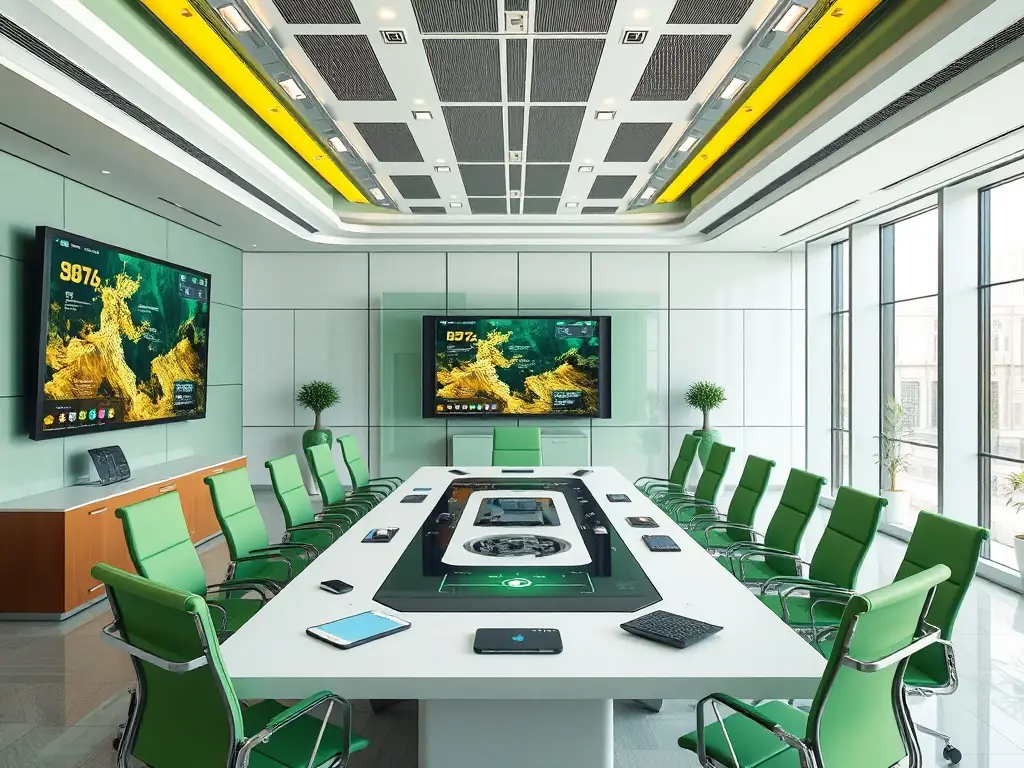 High-tech conference room with advanced communication tools.