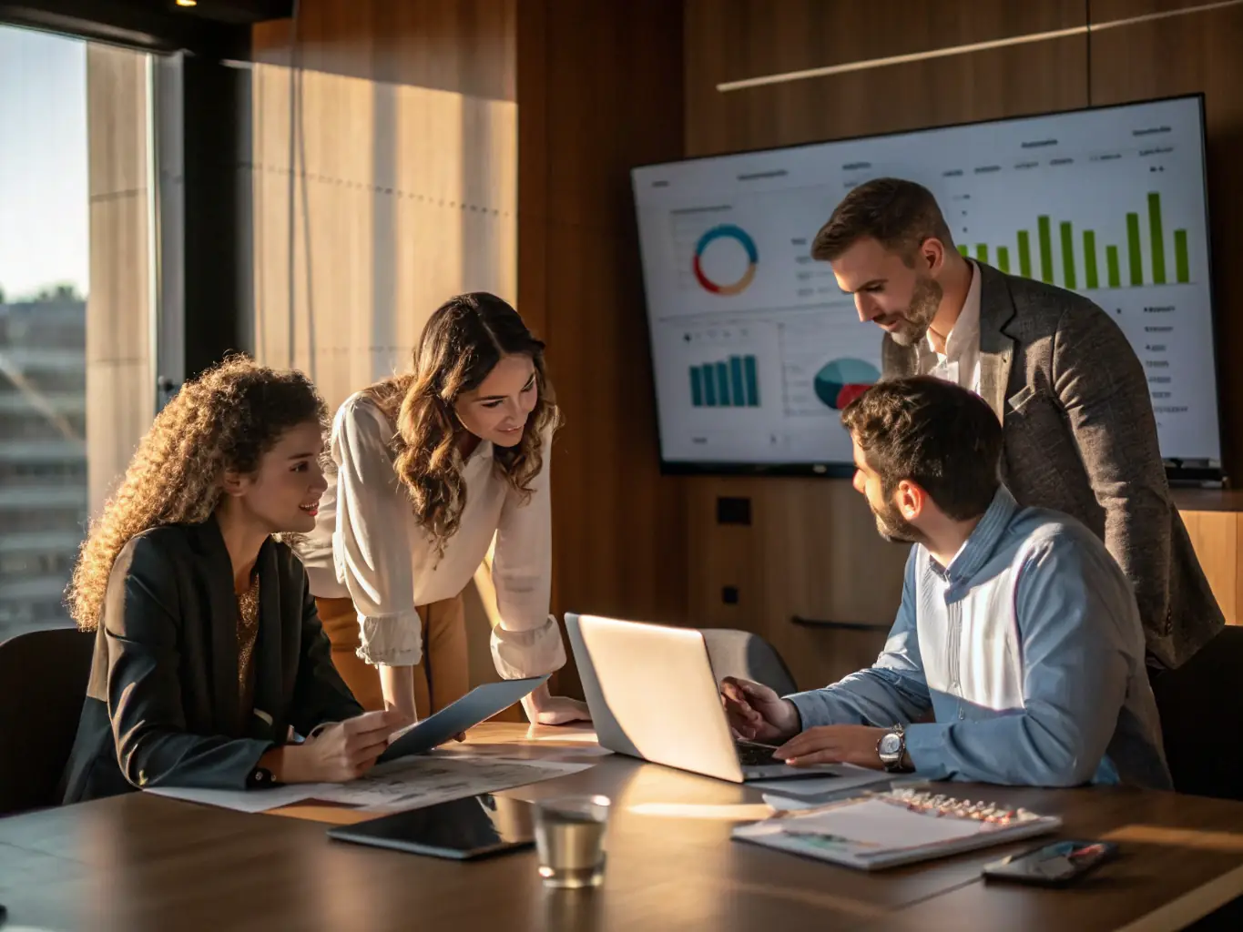 A vibrant image of a team collaborating seamlessly during a video conference call on Webex, showcasing the platform's high-quality video and audio capabilities, with participants smiling and engaged.