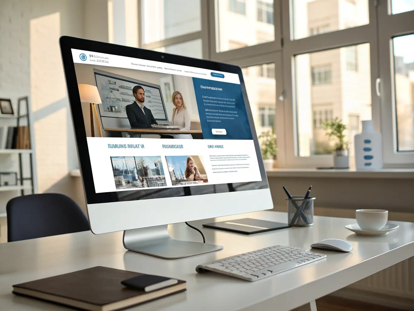A professional office environment showcasing a Webex desk phone with a clear display, highlighting its user-friendly interface and modern design, set against a backdrop of a busy, collaborative workspace.