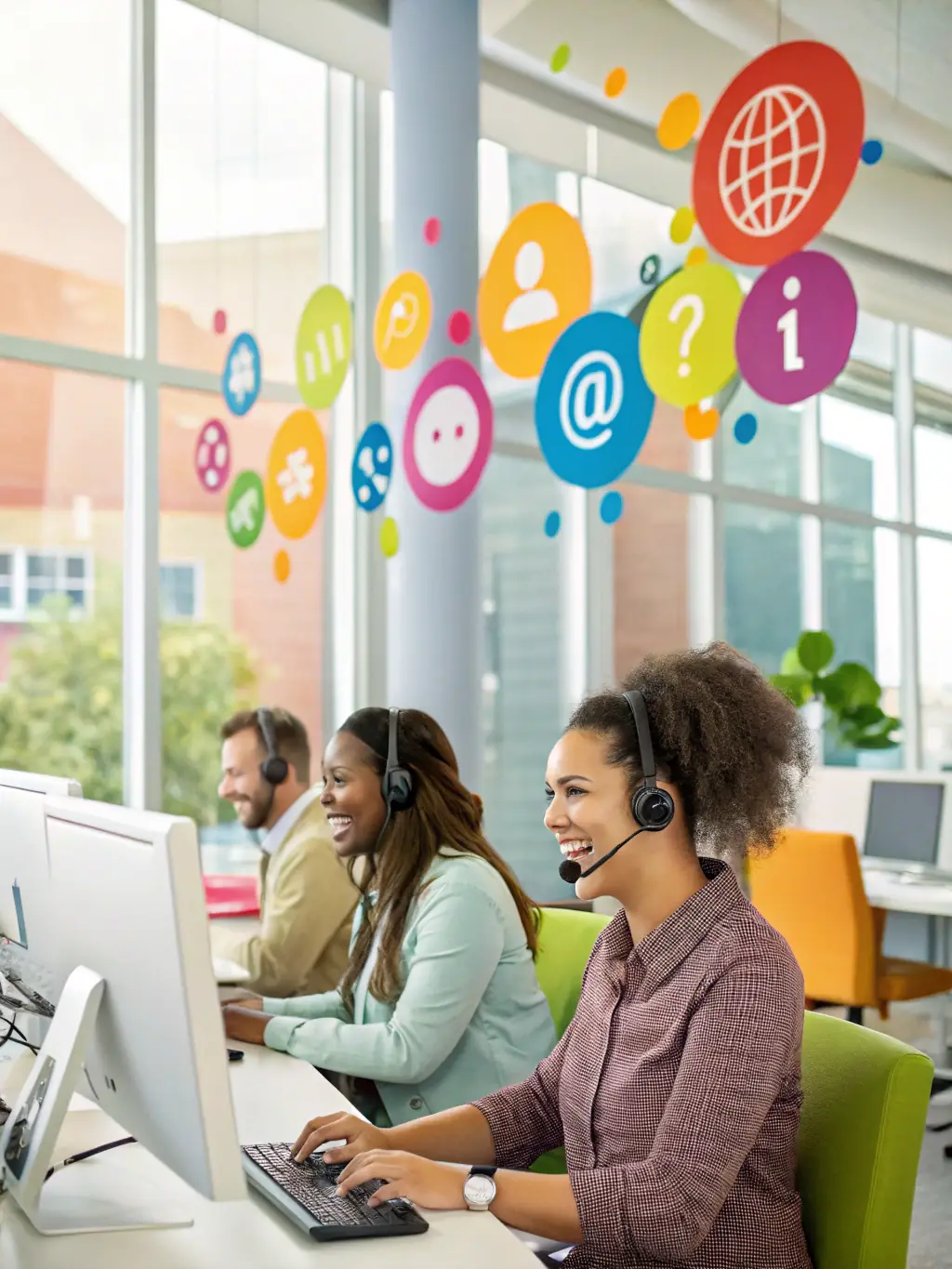 A diverse team of Zest support specialists collaborating in a modern office environment, emphasizing Zest's team expertise.